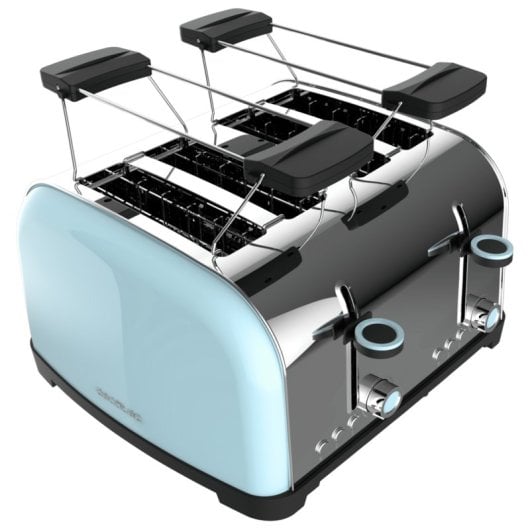 Cecotec Toastin' time 1700 Double Blue Tostadora 4 Rebanadas Cortas y Soporte de Panecillos Azul