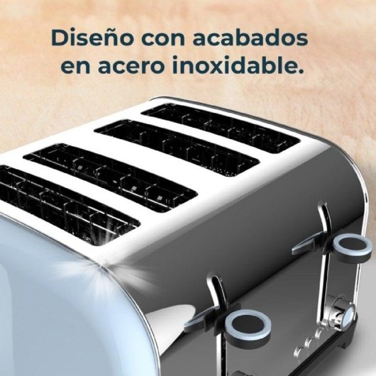 Cecotec Toastin' time 1700 Double Blue Tostadora 4 Rebanadas Cortas y Soporte de Panecillos Azul