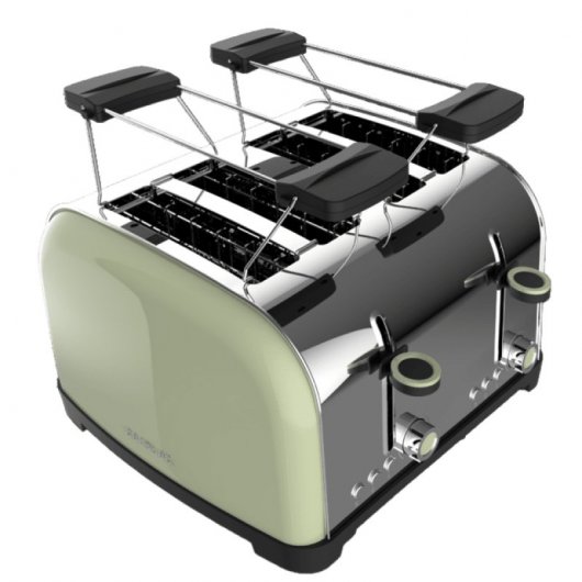 Cecotec Toastin' time 1700 Double Green Tostadora 4 Rebanadas Cortas y Soporte de Panecillos Verde