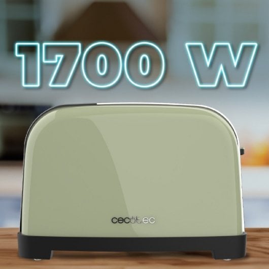 Cecotec Toastin' time 1700 Double Green Tostadora 4 Rebanadas Cortas y Soporte de Panecillos Verde