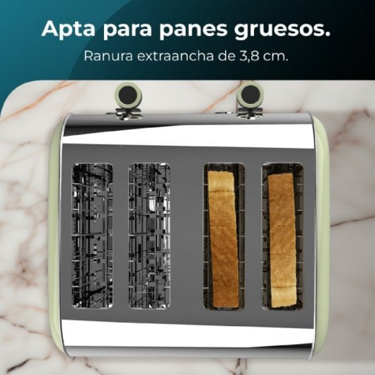 Cecotec Toastin' time 1700 Double Green Tostadora 4 Rebanadas Cortas y Soporte de Panecillos Verde