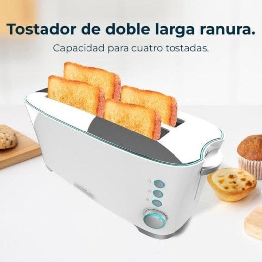 Toaster Cecotec Toast&Taste Extra Double W 1350W Doppel-Schlitz Weiß Auftaufunktion