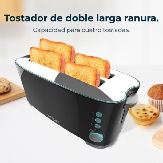 Cecotec Toast&Taste Extra Double N Tostador 2 Rebanadas y Función Descongelar 1350W Negro