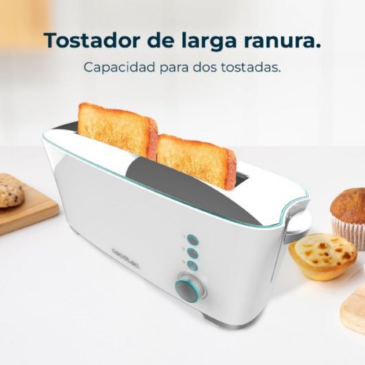 Cecotec Toast&Taste Extra W Tostador 1 Rebanada Larga, Elevación Panecillos y Descongela Blanco