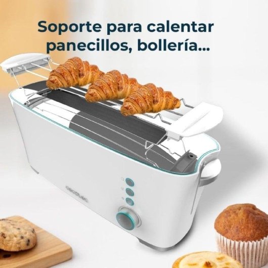Tostapane Cecotec Toast&Taste Extra W Bianco 1000W con Supporto Panini e Scongelamento
