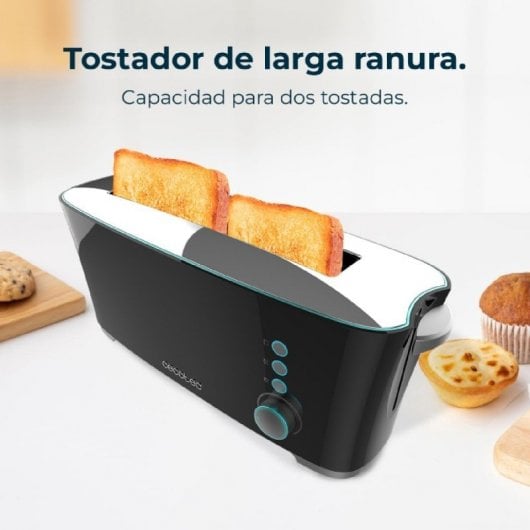 Cecotec Toast&Taste Extra B Tostador 1 Rebanada Larga, Elevación Panecillos y Descongela Negro