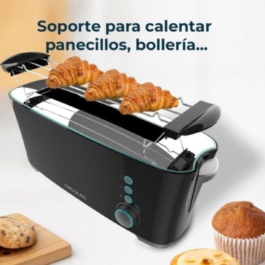 Torradeira Cecotec Toast&Taste Extra B 1000W 1 ranhura XL suporte pão função descongelar
