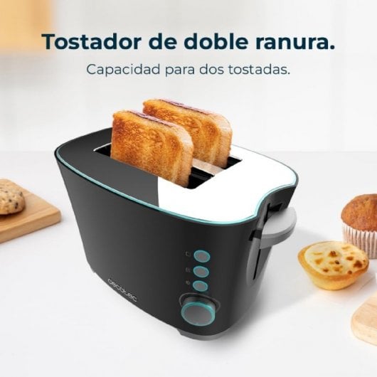 Cecotec Toast&Taste Double B Tostador 2 Rebanadas con Elevación de Panecillos y Descongela Negro