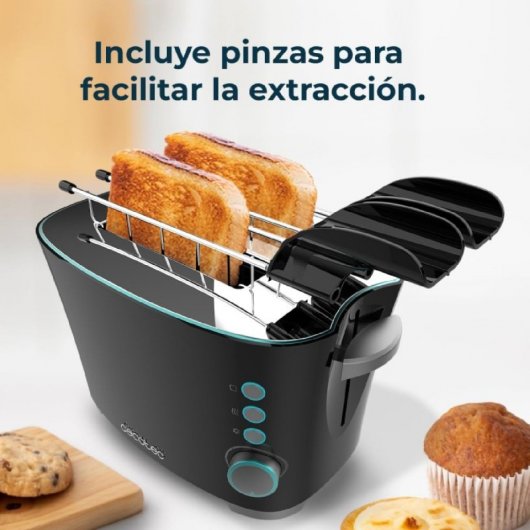 Cecotec Toast&Taste Double B Tostador 2 Rebanadas con Elevación de Panecillos y Descongela Negro