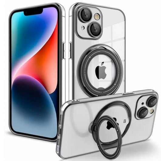 Capa magnética legal com anel para cargas tipo MagSafe preta para iPhone 14 Plus