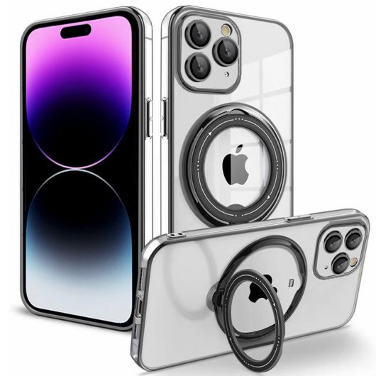 Fantastica custodia magnetica con anello per ricarica tipo MagSafe nera per iPhone 14 Pro Max