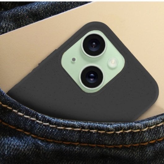 Coole schwarze, biologisch abbaubare Öko-Hülle für das iPhone 15 Plus
