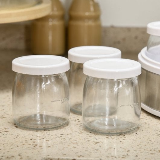Homcom Yogurtera 20w 1,26l Con 7 Tarros De Cristal De 180 Ml 24x24x13 Cm Blanco