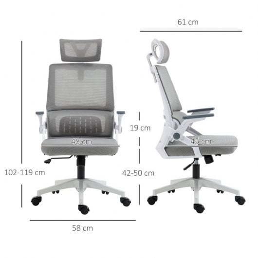 Vinsetto Silla De Oficina De Malla Giratoria Y Ajustable 58x61x102-119 Cm Gris