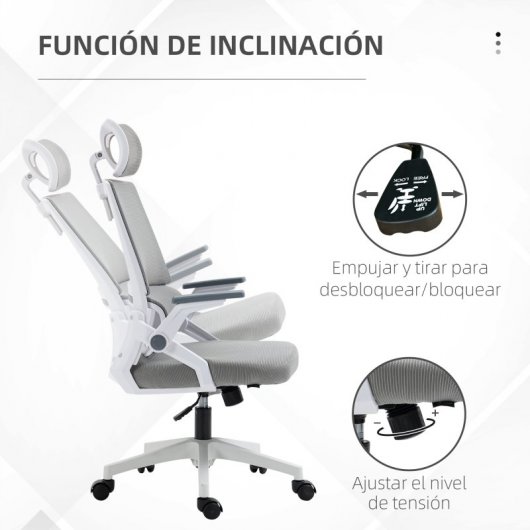 Vinsetto Silla De Oficina De Malla Giratoria Y Ajustable 58x61x102-119 Cm Gris