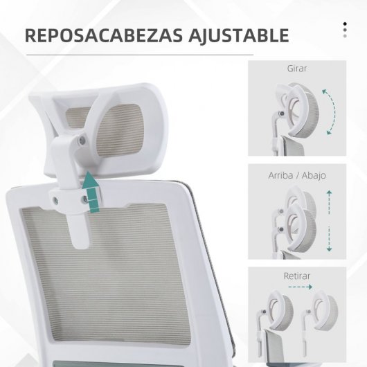Vinsetto Silla De Oficina De Malla Giratoria Y Ajustable 58x61x102-119 Cm Gris