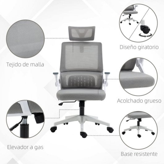 Vinsetto Silla De Oficina De Malla Giratoria Y Ajustable 58x61x102-119 Cm Gris
