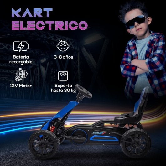 Carro elétrico Homcom Go Kart para crianças de 3 a 8 anos 100x58x58,5 cm azul