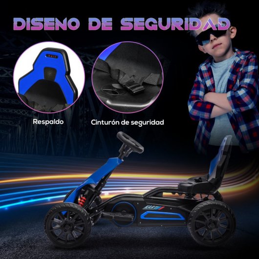 Carro elétrico Homcom Go Kart para crianças de 3 a 8 anos 100x58x58,5 cm azul