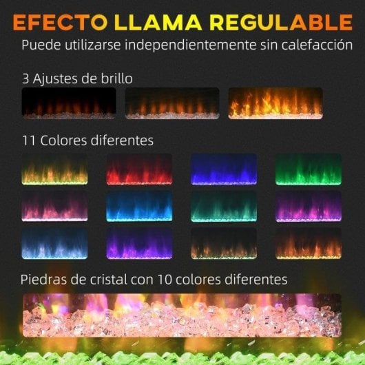 Lareira Elétrica Homcom 820-387V90WT 2000W Chão/Parede Comando Temporizador Programação