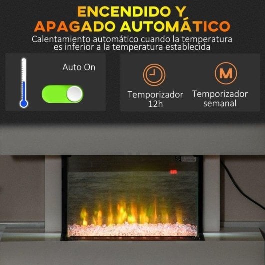 Lareira Elétrica Homcom 820-387V90WT 2000W Chão/Parede Comando Temporizador Programação