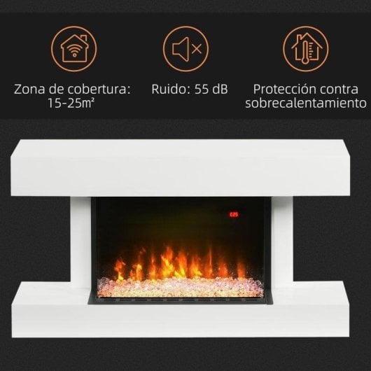 Lareira Elétrica Homcom 820-387V90WT 2000W Chão/Parede Comando Temporizador Programação