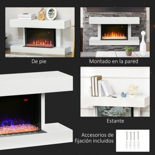 Lareira Elétrica Homcom 820-387V90WT 2000W Chão/Parede Comando Temporizador Programação