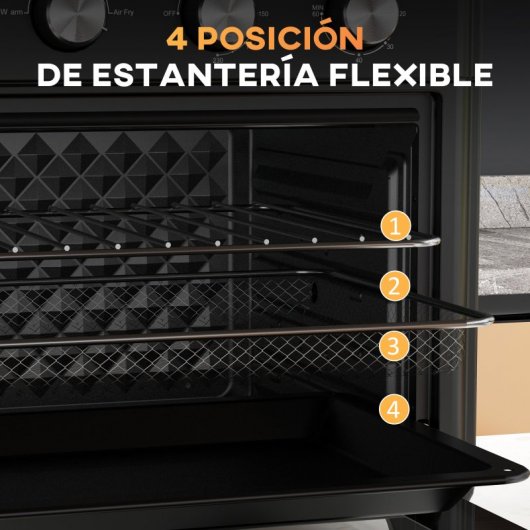 Homcom Horno Eléctrico Multifunción De Sobremesa De 30l 1600w 43x39x39cm Negro