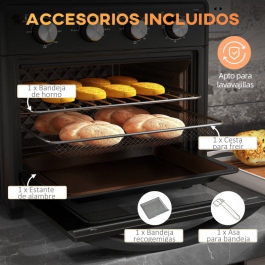 Homcom Horno Eléctrico Multifunción De Sobremesa De 30l 1600w 43x39x39cm Negro