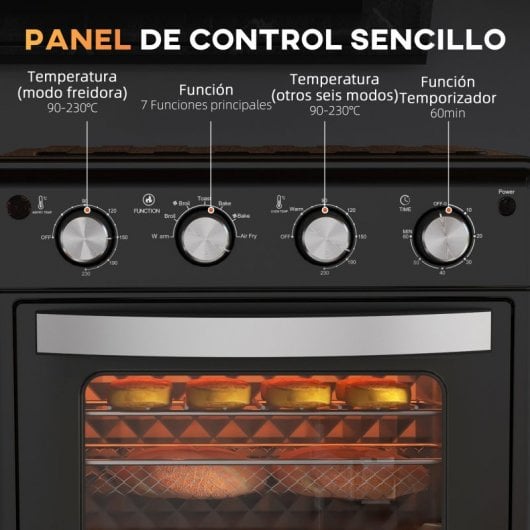 Homcom Horno Eléctrico Multifunción De Sobremesa De 30l 1600w 43x39x39cm Negro