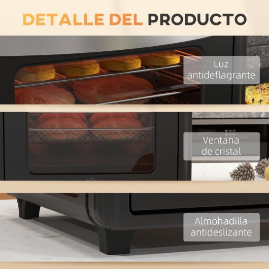Homcom Horno Eléctrico Multifunción De Sobremesa De 30l 1600w 43x39x39cm Negro