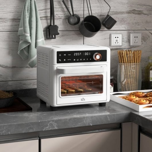 Homcom Horno Eléctrico Multifunción De Sobremesa 13l 1200w 33,5x32x32,5cm Blanco