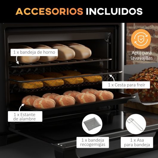 Homcom Horno Eléctrico Multifunción De Sobremesa 13l 1200w 33,5x32x32,5cm Blanco