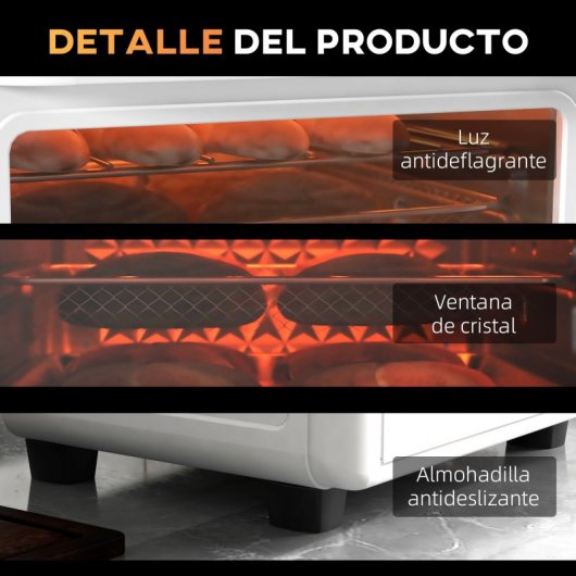 Homcom Horno Eléctrico Multifunción De Sobremesa 13l 1200w 33,5x32x32,5cm Blanco