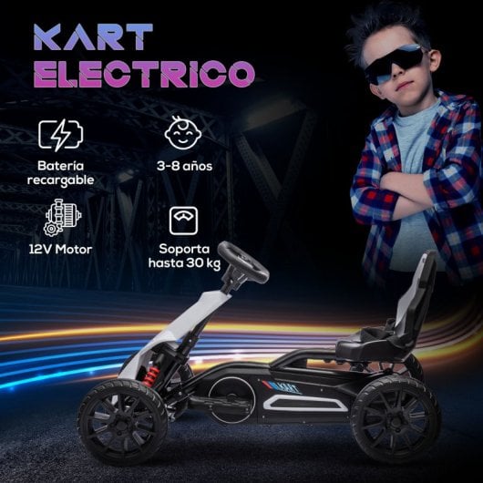 Carro elétrico Homcom Go Kart para crianças de 3 a 8 anos 100x58x58,5 cm branco