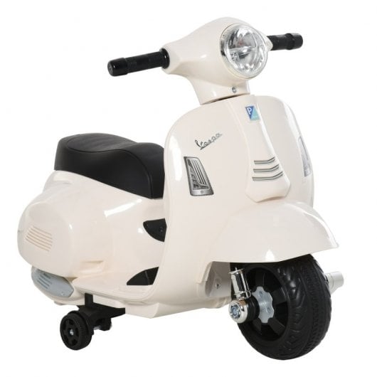 Homcom Moto Eléctrica Vespa Niño+18 Meses Faro Bocina Ruedas 66,5x38x52cm Blanco