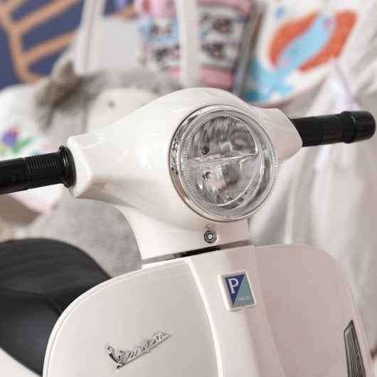 Homcom Moto Eléctrica Vespa Niño+18 Meses Faro Bocina Ruedas 66,5x38x52cm Blanco