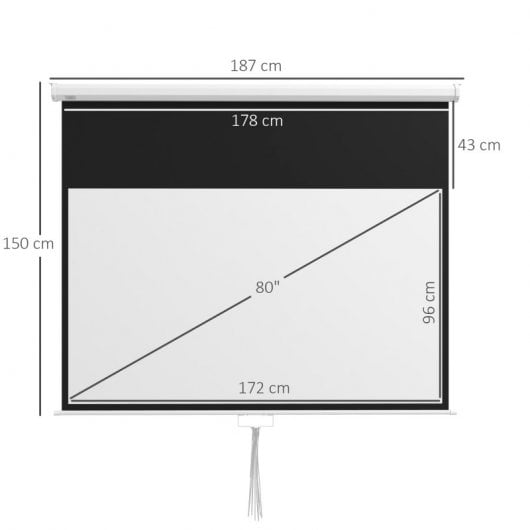 Homcom Pantalla De Proyector Manual 80 Pulgadas Formato 16:9 172x96 Cm Blanco
