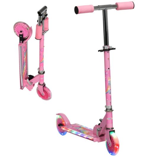 Scooter infantil dobrável Homcom com luzes música 67x32x65-78 cm rosa
