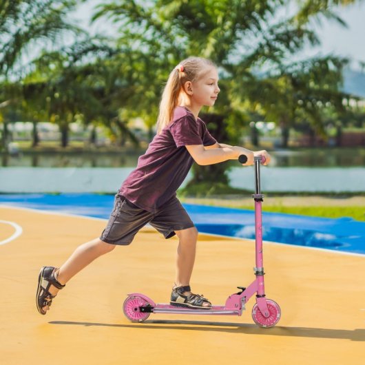 Homcom Patinete Para Niños Plegable Con Luces Música 67x32x65-78 Cm Rosa