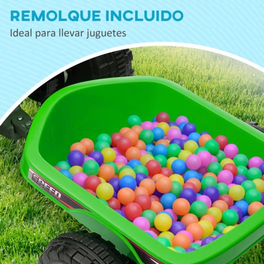 Homcom Quad Eléctrico Para Niños Con Remolque 106x41,5x48,5 Cm Verde