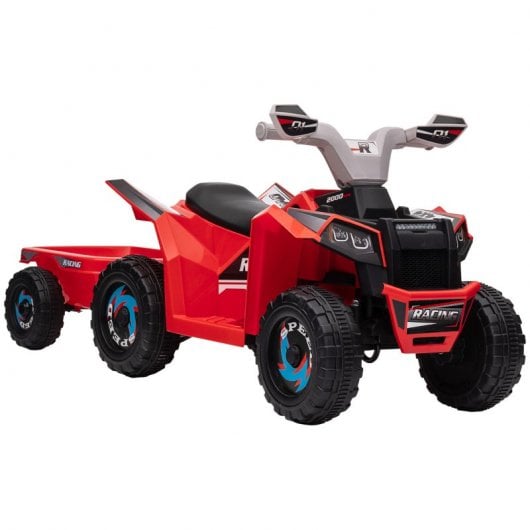 Homcom Quad Eléctrico Para Niños Con Remolque 106x41,5x48,5 Cm Rojo