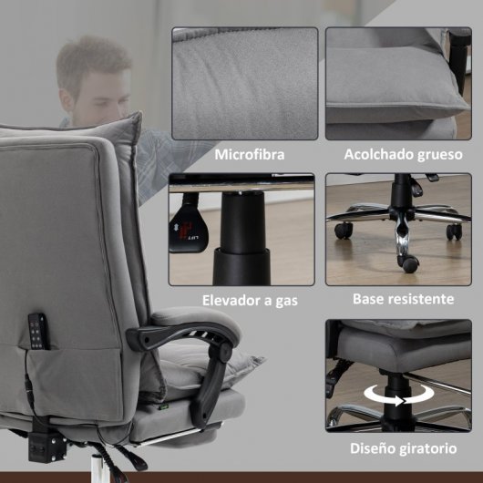 Vinsetto Silla De Masaje Con 6 Puntos De Masaje Y 5 Modos 66x74x121,5 Cm Gris
