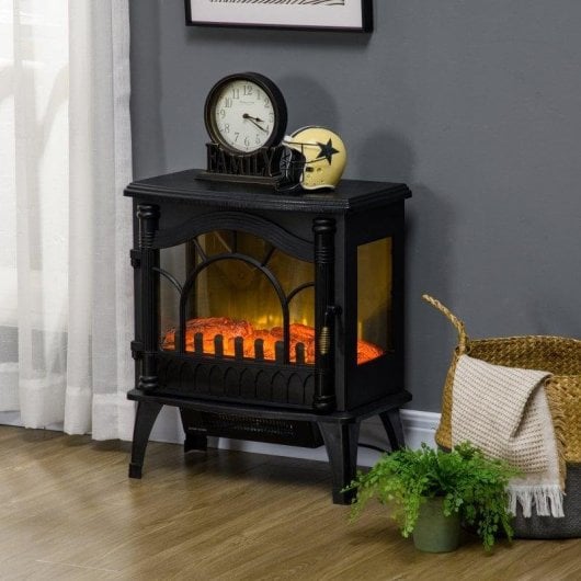 Lareira Elétrica Homcom 820-355V90BK 2000W Chão Visão 180° Proteção Sobre-aquecimento