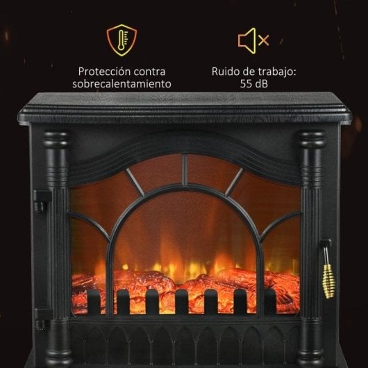 Lareira Elétrica Homcom 820-355V90BK 2000W Chão Visão 180° Proteção Sobre-aquecimento