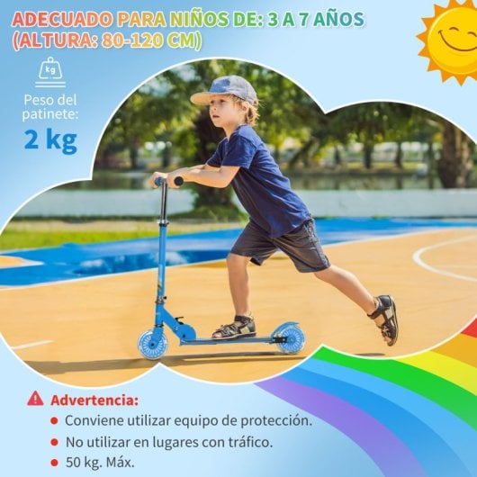 Homcom Patinete Para Niños Plegable Con Luces Música 67x32x65-78 Cm Azul