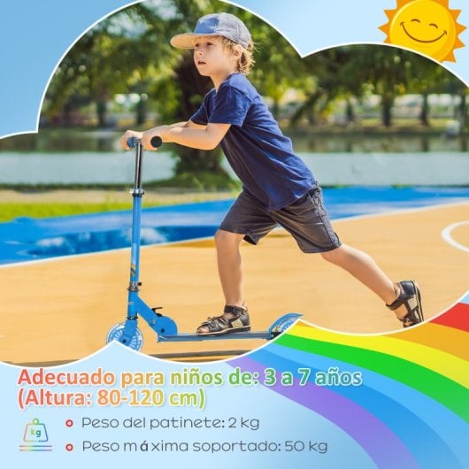 Homcom Patinete Para Niños Plegable Con Luces Música 67x32x65-78 Cm Azul