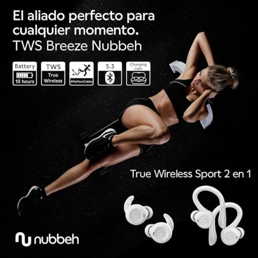 Nubbeh Breeze Auriculares Sport 2 em 1 Sem Fios 60mah/400mah Brancos