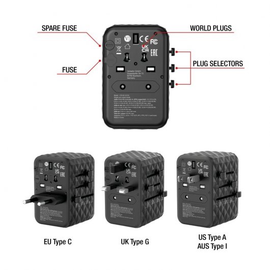 Verbatim UTA-05 Universaladapter 65 W mit Schnellladung, Schwarz