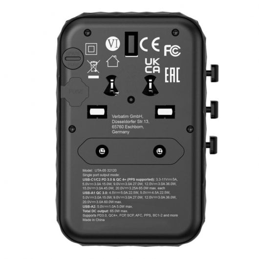 Verbatim UTA-05 Universaladapter 65 W mit Schnellladung, Schwarz